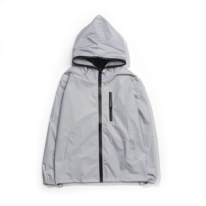 Men's Reflective Hooded Jacket with Zipper Detail