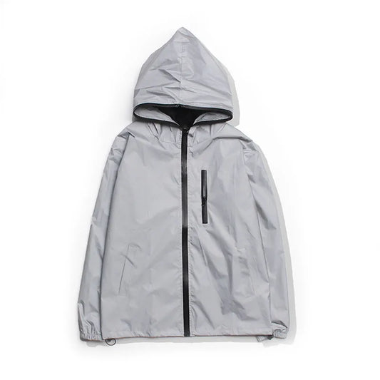 Men's Reflective Hooded Jacket with Zipper Detail