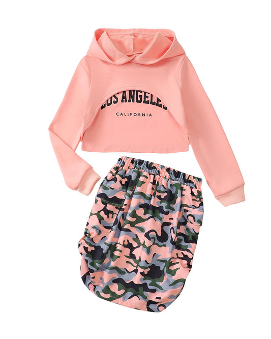 Girls 3 Piece Cami Hoodie and Drawstring Skirt Set, Size 9-10