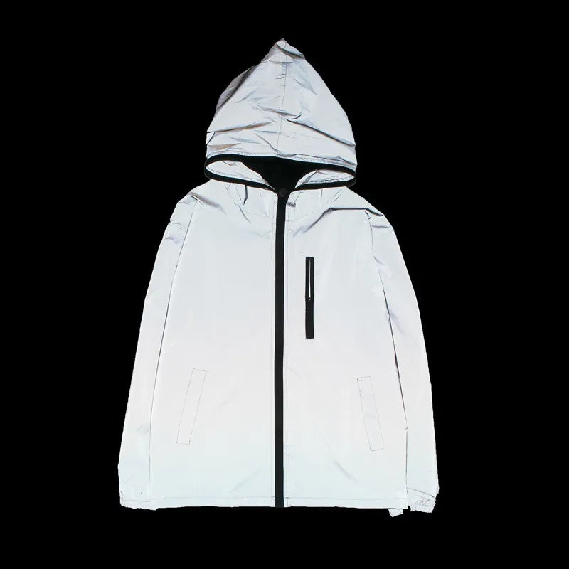 Men's Reflective Hooded Jacket with Zipper Detail