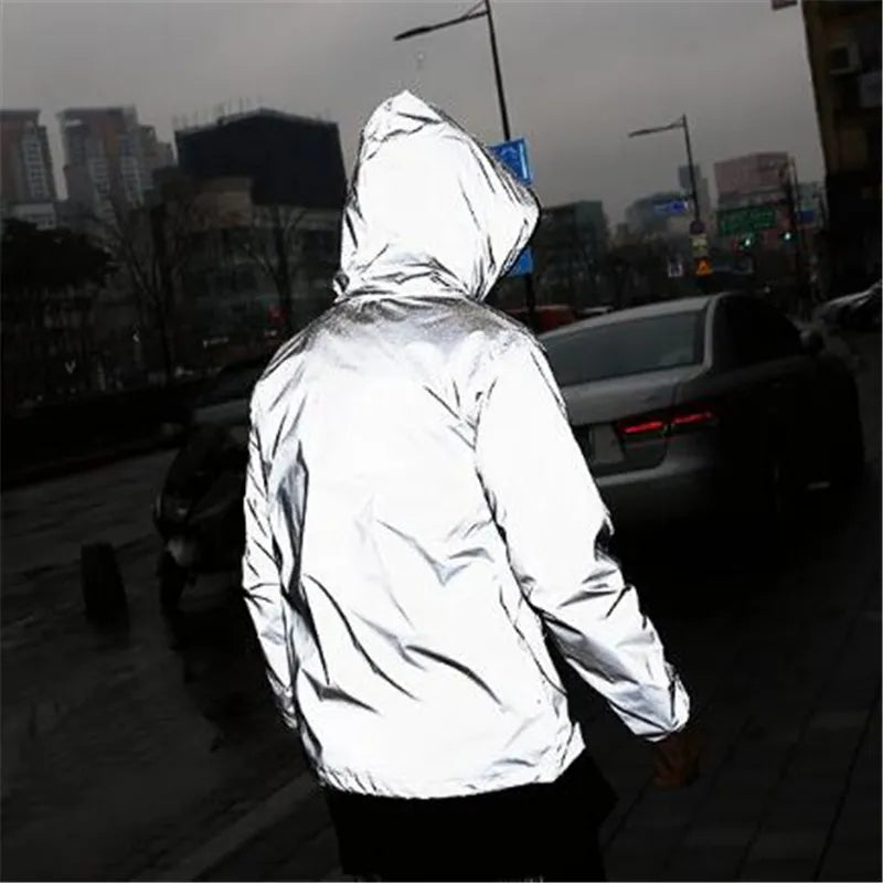 Men's Reflective Hooded Jacket with Zipper Detail